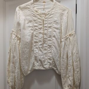 Free People Cream Textured Peasant Blouse